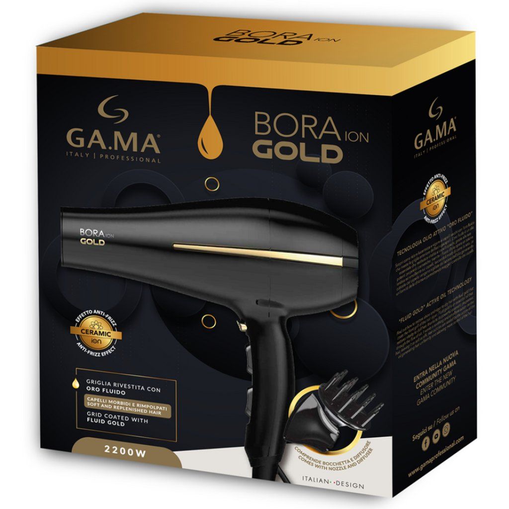 GA.MA Bora Ion Gold Asciugacapelli 2200 W Nero