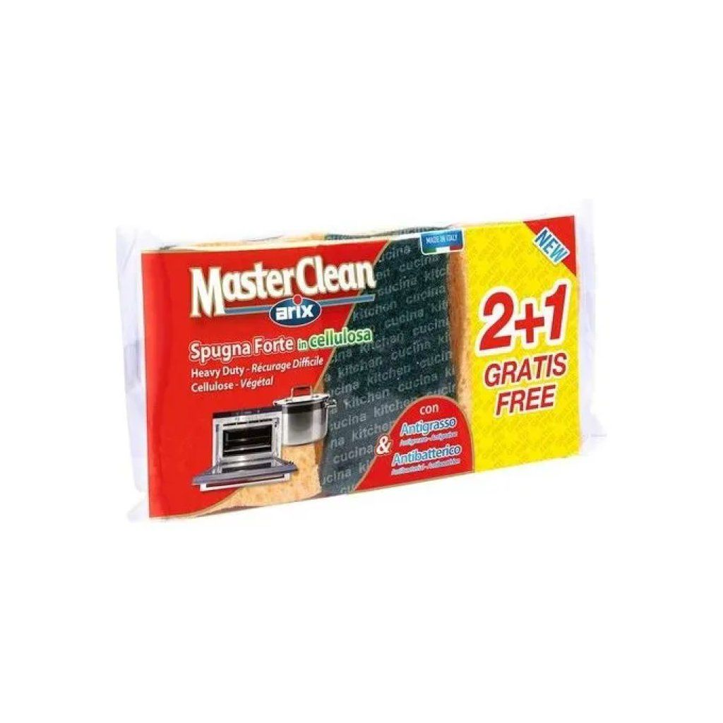 ARIX MasterClean Spugne Abrasive Forti in Cellulosa – 3 Pezzi