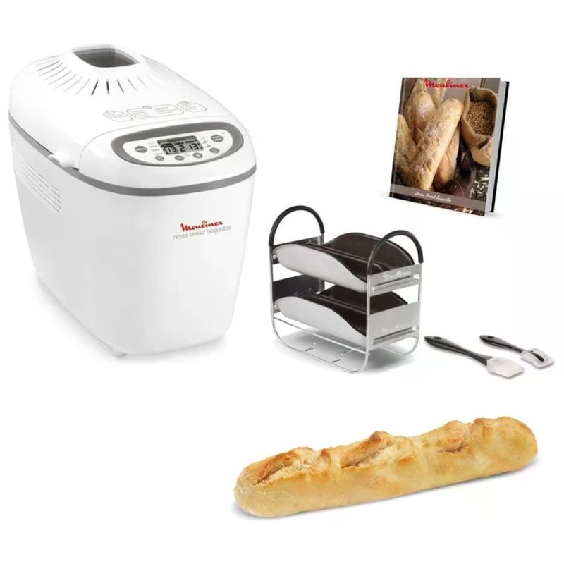 Moulinex OW6101 Home Bread Baguette – Macchina del Pane 1650 W, 1,5 kg, 16 Programmi, Bianca