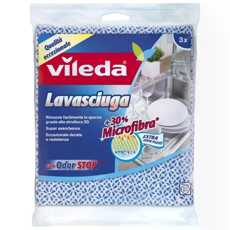 Vileda Lavasciuga Panni Multiuso in Microfibra, 3 Pezzi, 36 x 34 cm