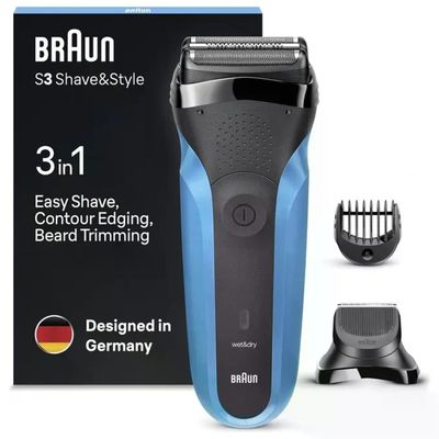Braun 310BT Series 3 Rasoio elettrico bagnato e secco 3 testine autonomia 30 min colore Nero Blu Braun 310BT Series 3 Rasoio elettrico bagnato e secco 3 testine autonomia 30 min colore Nero Blu