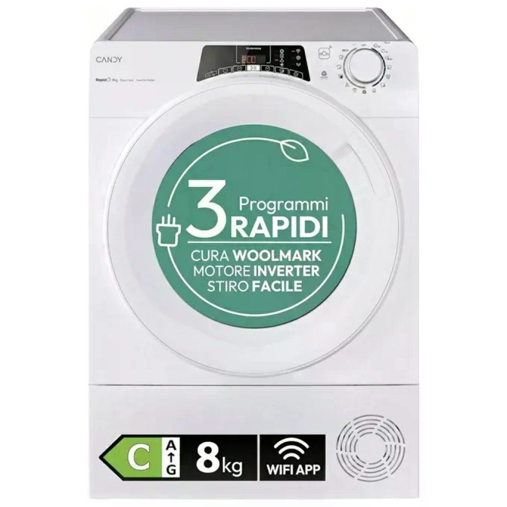 Candy RapidÓ RO EH8N3TE-S Asciugatrice a Pompa di Calore 8 kg, Classe C, Wi-Fi, Bianca Candy RapidÓ RO EH8N3TE-S Asciugatrice a Pompa di Calore 8 kg, Classe C, Wi-Fi, Bianca