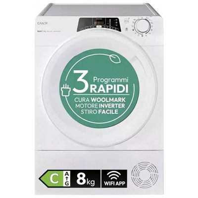 Candy RapidÓ RO EH8N3TE-S Asciugatrice a Pompa di Calore 8 kg, Classe C, Wi-Fi, Bianca