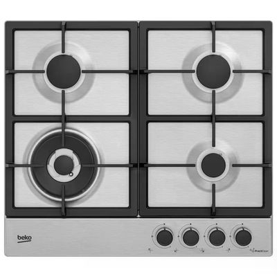 Beko HIAW64225SXE Piano Cottura a Gas 60 cm, 4 Fuochi con Bruciatore Wok, Inox