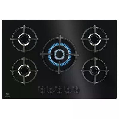 Electrolux EGG75372K Piano Cottura a Gas 75 cm, 5 Fuochi, Vetro Nero