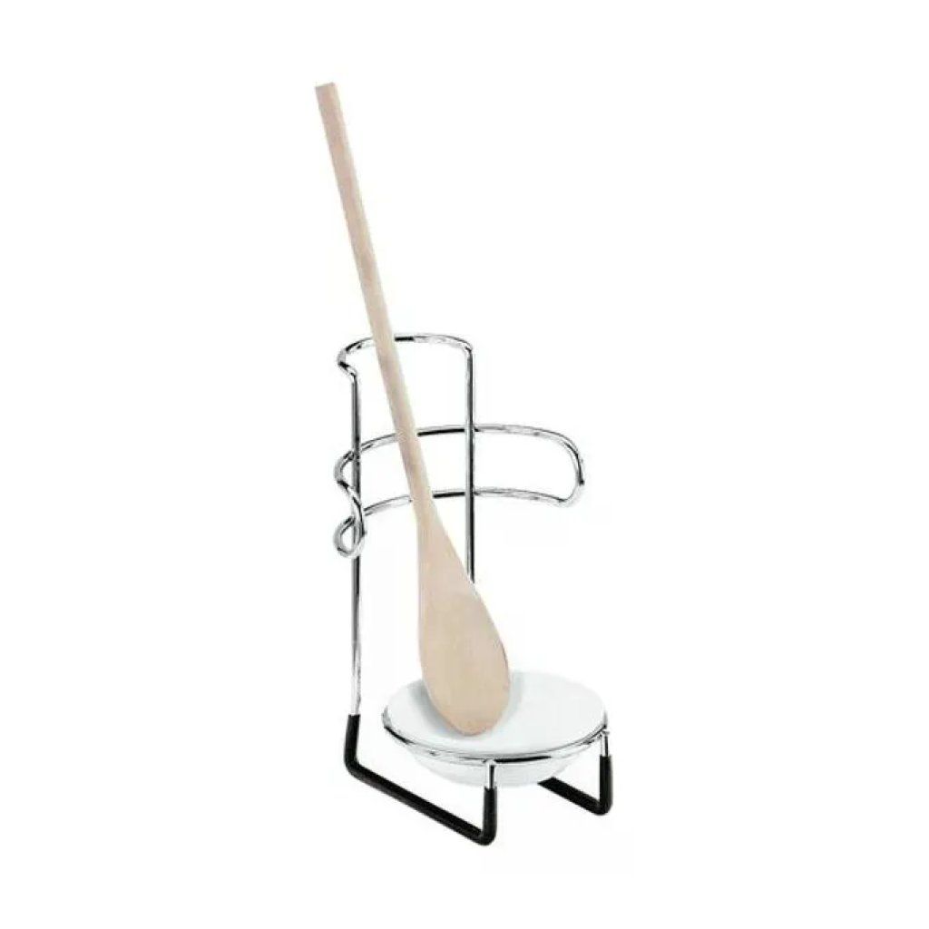 Artex Poggiamestolo Verticale in Acciaio Inox con Piattino in Ceramica