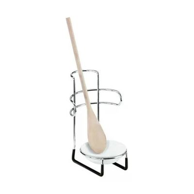 Artex Poggiamestolo Verticale in Acciaio Inox con Piattino in Ceramica
