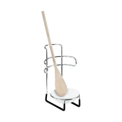 Artex Poggiamestolo Verticale in Acciaio Inox con Piattino in Ceramica