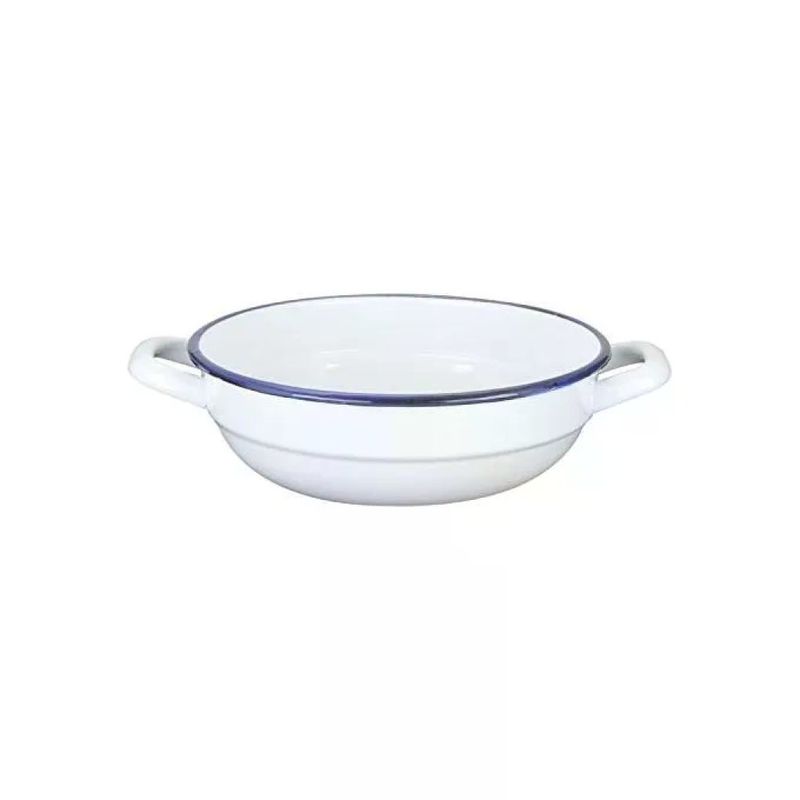 Kaufgut Tegame Smaltato con 2 Manici, 24 cm, Bianco e Blu