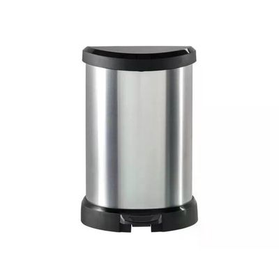 Curver Deco Bin D-Shape Pattumiera a Pedale 20 L, Effetto Metallico Argento e Nero