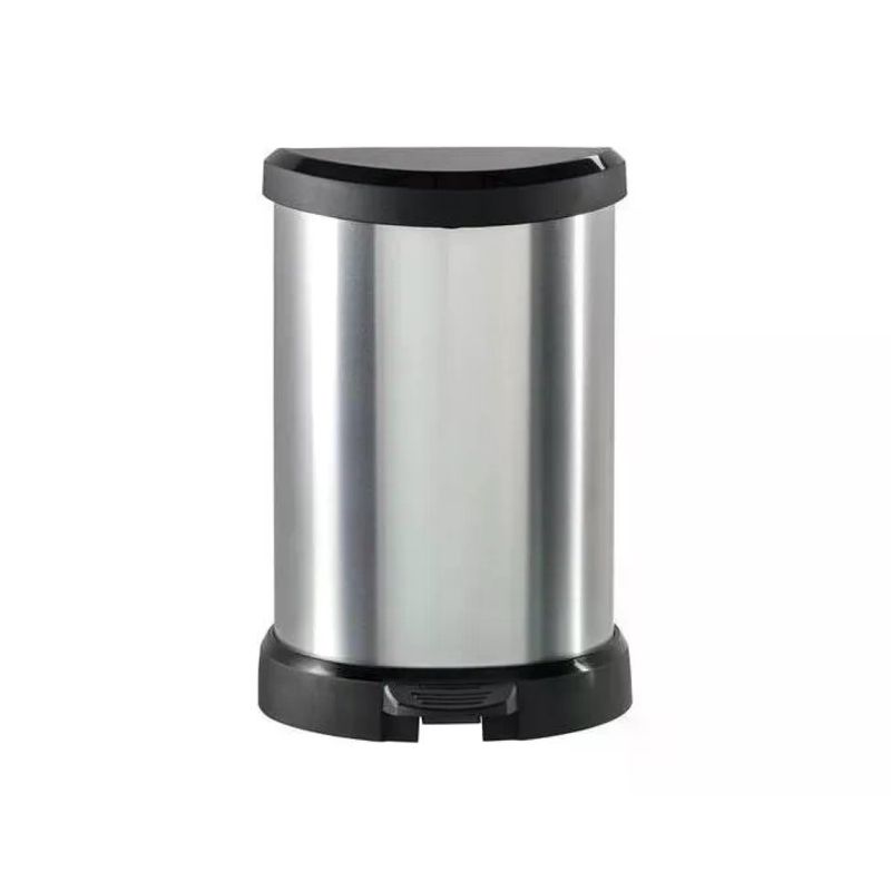 Curver Deco Bin D-Shape Pattumiera a Pedale 20 L, Effetto Metallico Argento e Nero