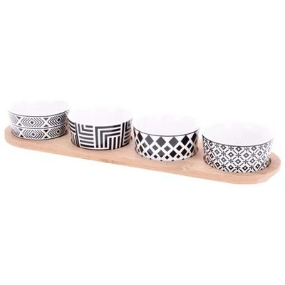 Koopman Set Aperitivo con Vassoio in Legno e 4 Ciotole Koopman Set Aperitivo con Vassoio in Legno e 4 Ciotole