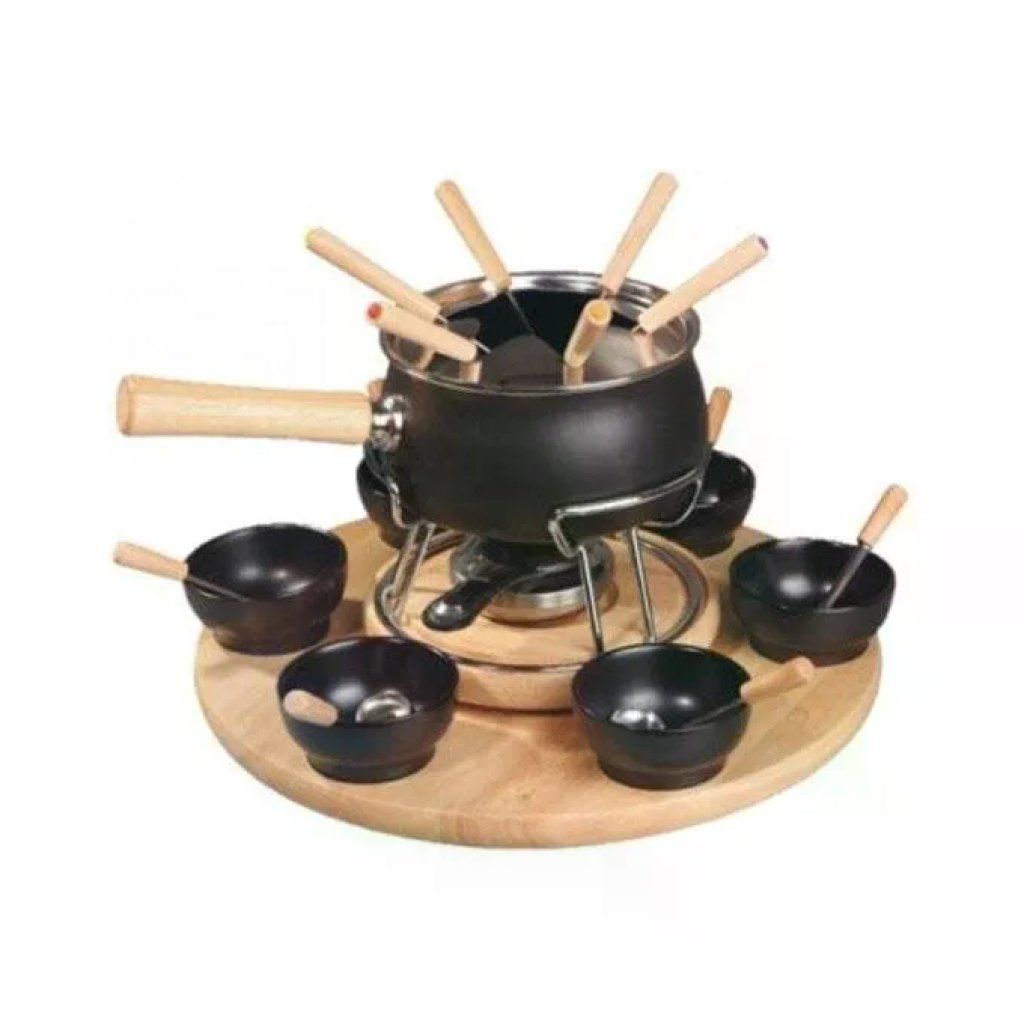 EVA 070163 Set Fonduta 25 Pezzi in Acciaio Smaltato con Fornello Cromato e Bruciatore a Pasta
