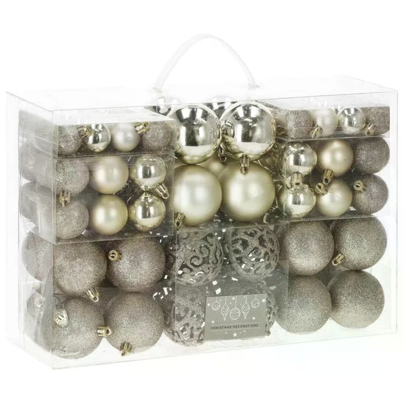 Decoris Set 100 Palline di Natale Oro Chiaro, Finiture Miste