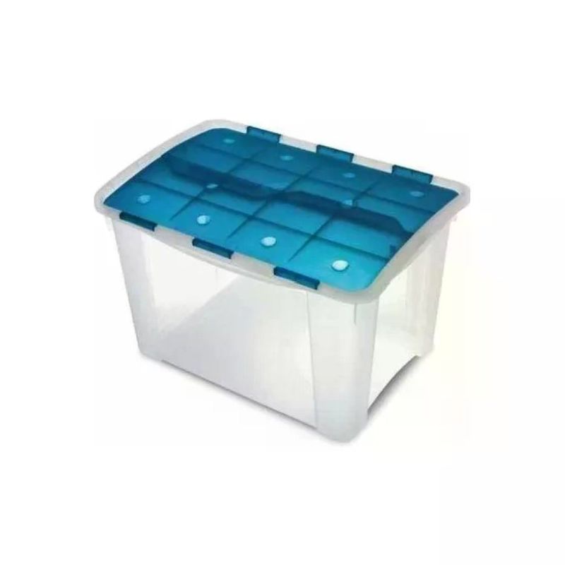 Terry Home Box 60 – Contenitore portaoggetti da 60 L con coperchio, blu trasparente