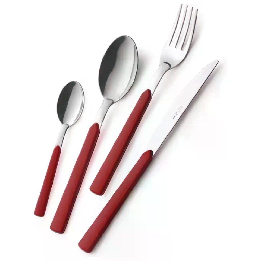 EME Fast Set Posate 24 Pezzi Rosso in Acciaio Inox