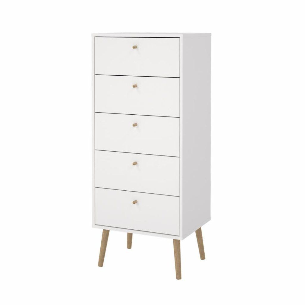 Tvilum Bodo – Cassettiera bianca a 5 cassetti con gambe in legno
