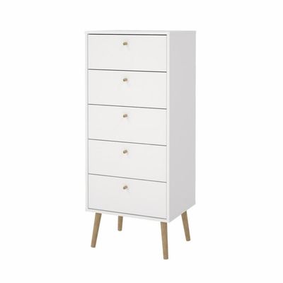 Tvilum Bodo – Cassettiera bianca a 5 cassetti con gambe in legno