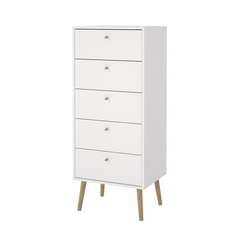 Tvilum Bodo – Cassettiera bianca a 5 cassetti con gambe in legno