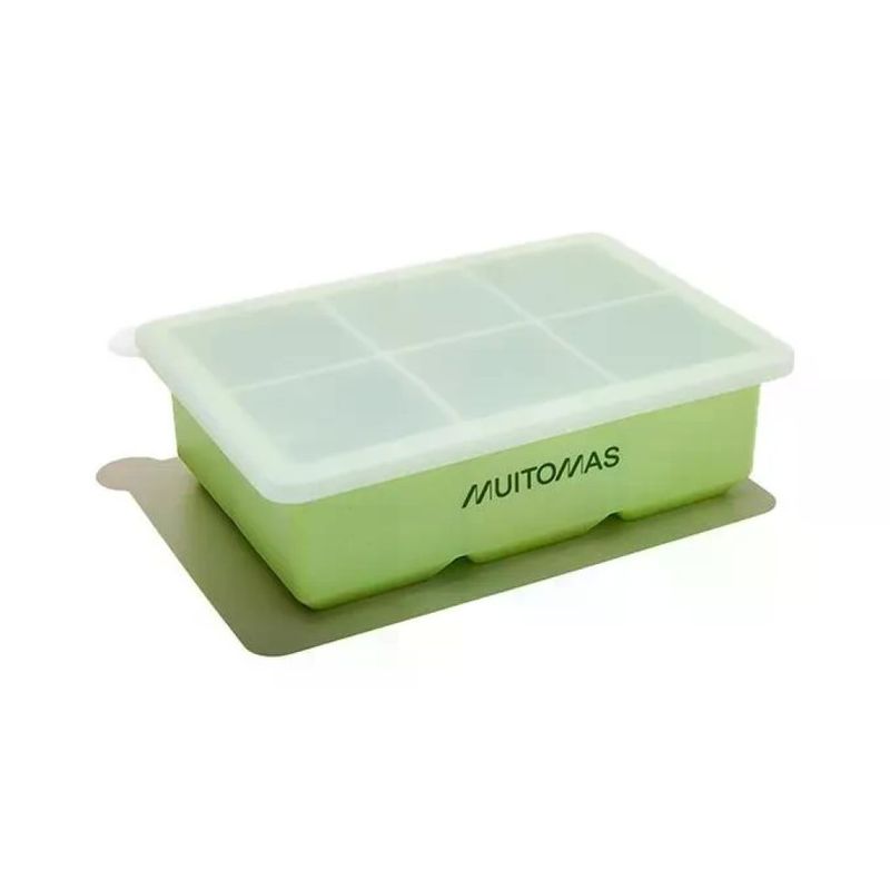 Muitomas Stampo per Ghiaccio XL in Silicone, 6 Cubetti con Coperchio – Verde Salvia