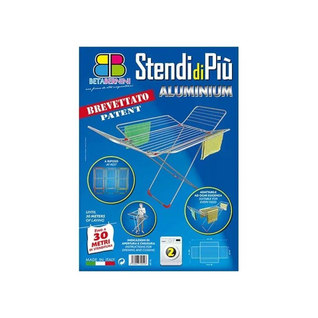 Betabernini Stendipìù 19523 Stendibiancheria 4 Ali con Ruote, Alluminio Anodizzato, 30 m