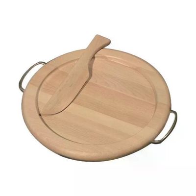 Checco R35 Tagliere Tondo in Faggio 35 cm con Coltello e Maniglie Nichelate