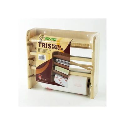 3C CASA Tris mensola da parete con portarotoli in legno chiaro, 33 × 9 × 29 cm