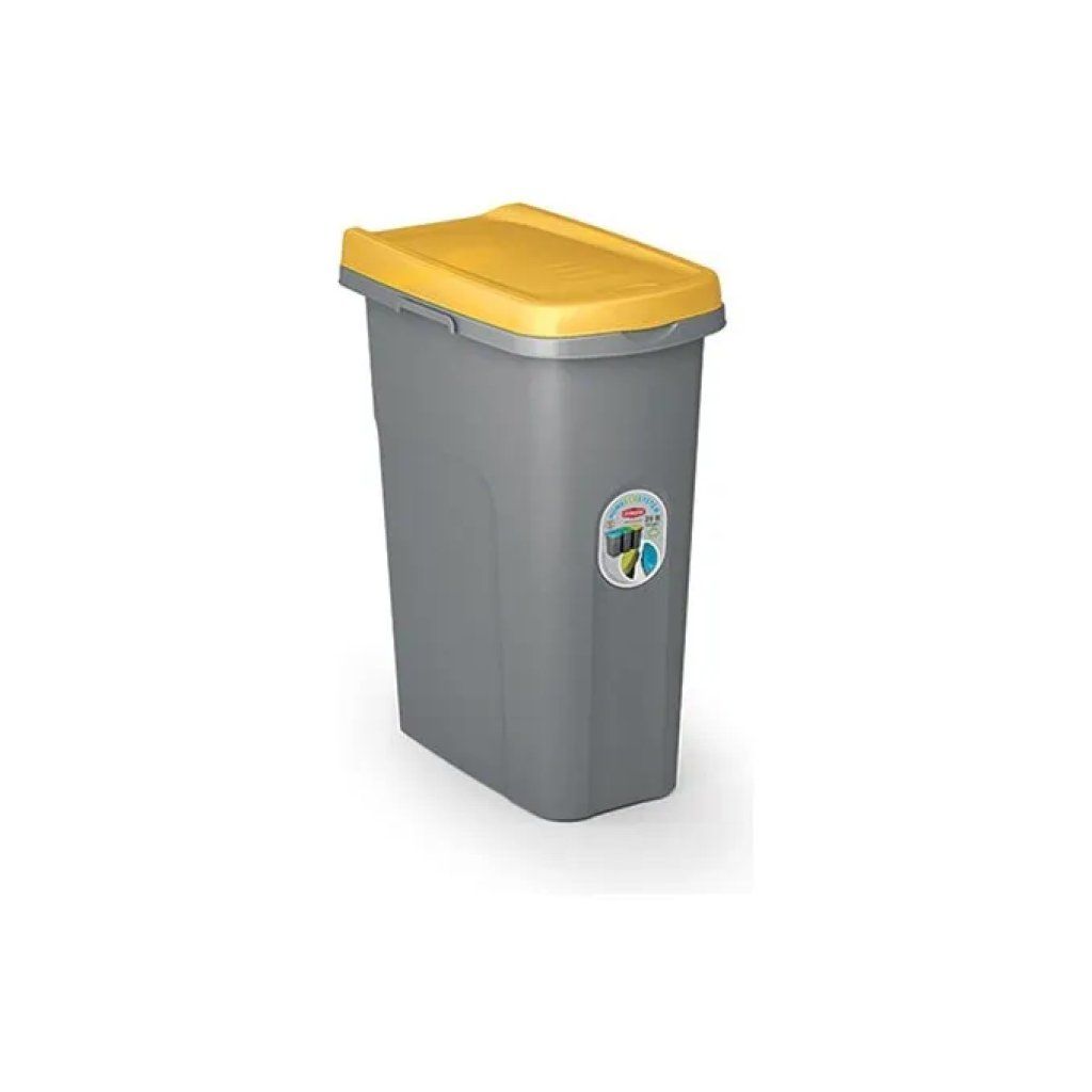 Stefanplast Eco System Pattumiera 25 L Grigia con Coperchio Giallo