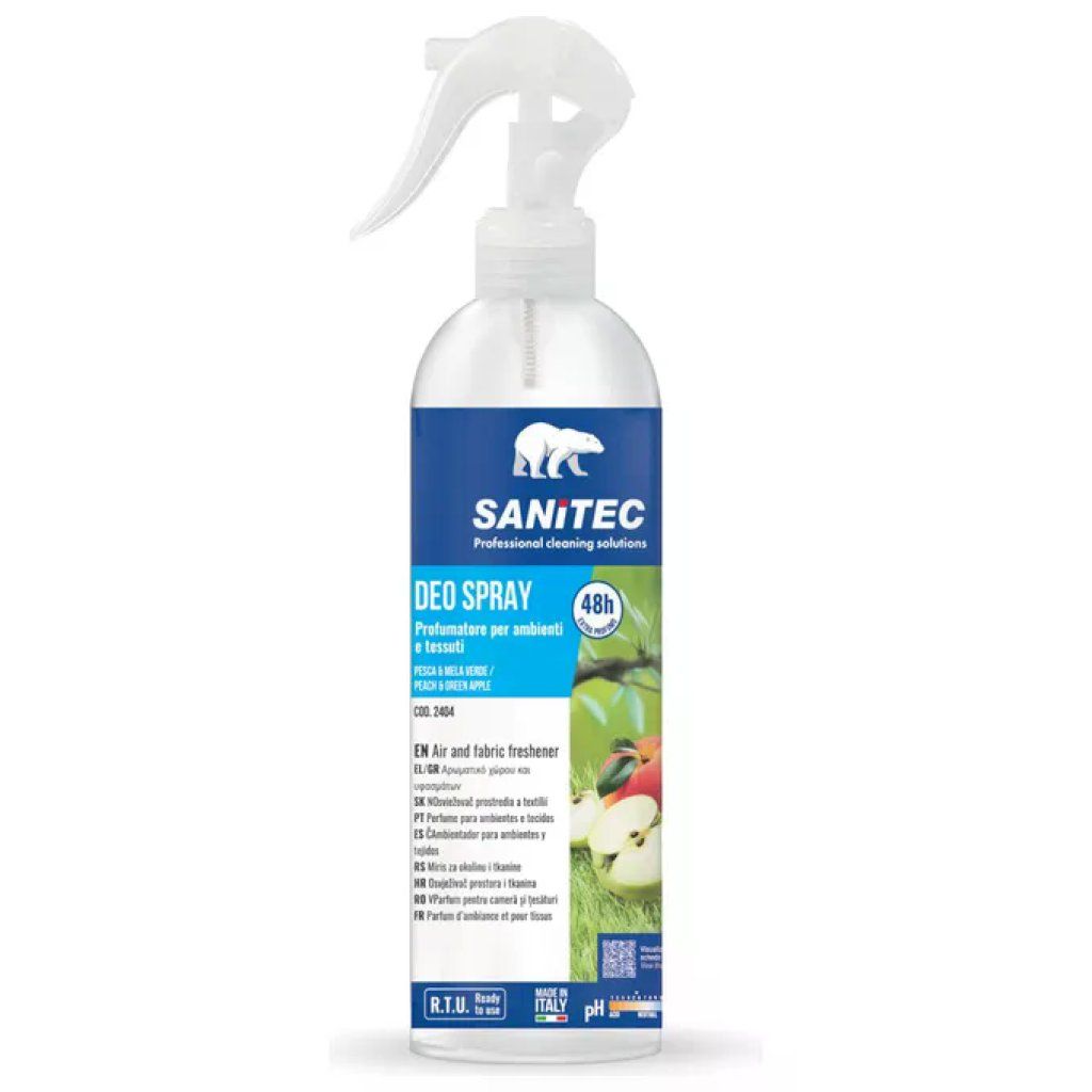 Sanitec Deo Spray Pesca e Mela Verde, Profumatore per Ambienti e Tessuti, 300 ml