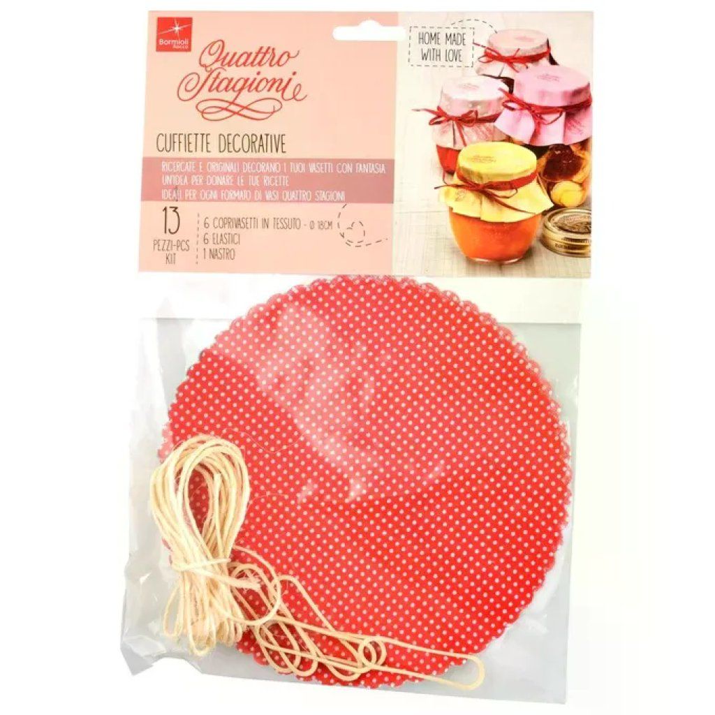 Bormioli Rocco 6132900 – Kit 13 cuffiette decorative per vasi Quattro Stagioni, fantasia rossa, 18 cm