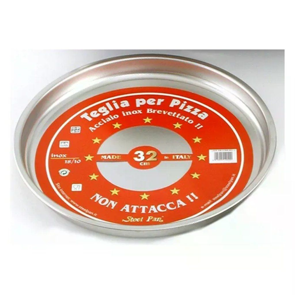 STEEL PAN Teglia tonda per pizza antiaderente in acciaio inox, 32 cm
