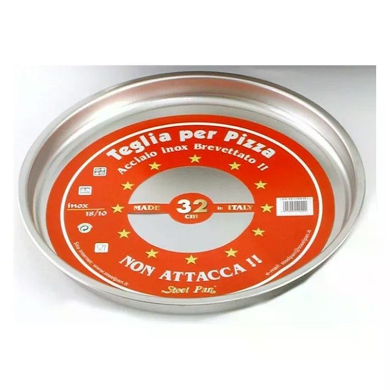 STEEL PAN Teglia tonda per pizza antiaderente in acciaio inox, 32 cm