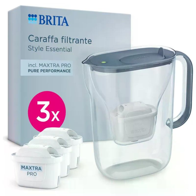BRITA Style Essential caraffa filtrante 2,4 L con 3 filtri MAXTRA PRO – Stone Blue
