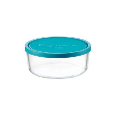 Bormioli Rocco Frigoverre Basic Contenitore Tondo in Vetro 1,6 L con Coperchio Azzurro