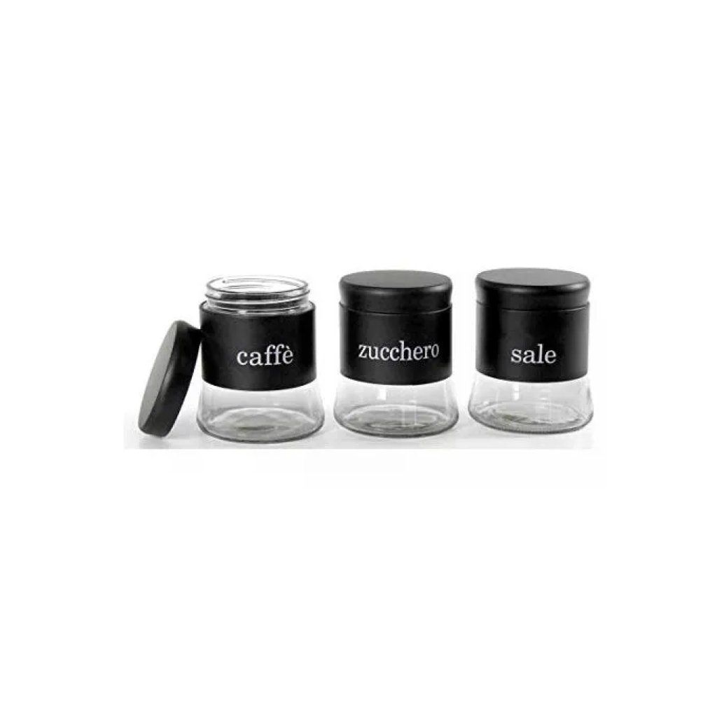 GICOS GIC11038 Set 3 Barattoli da Cucina in Vetro, 750 ml, Nero