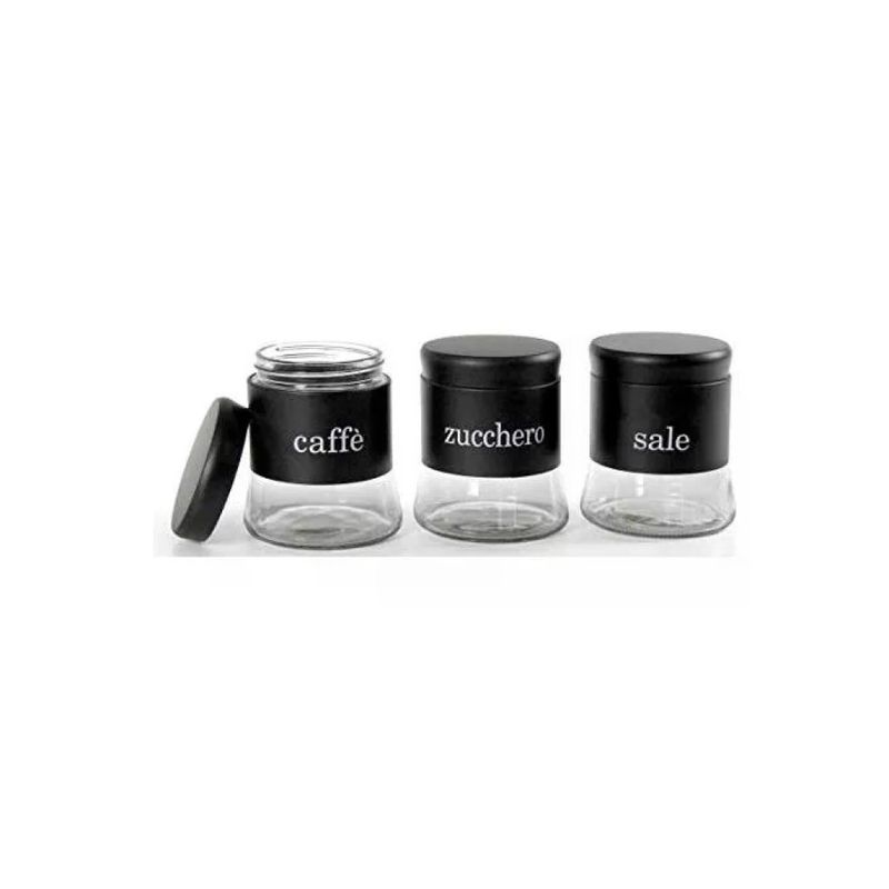 GICOS GIC11038 Set 3 Barattoli da Cucina in Vetro, 750 ml, Nero