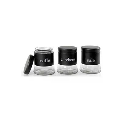Gicos GIC11038 Utilissimi Set 3 Barattoli in Vetro per Cucina Sale Zucchero Caffe' 750 ml colore Nero