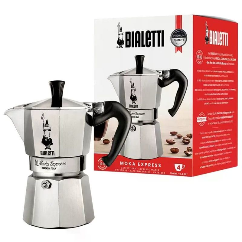 Bialetti Moka Express 4 Tazze in Alluminio, 0,23 L