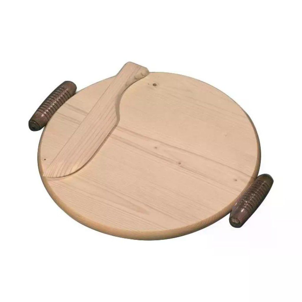 Checco 60122 Tagliere Legno Tondo con Coltello in Legno di Abete Diametro 35 cm Altezza 2