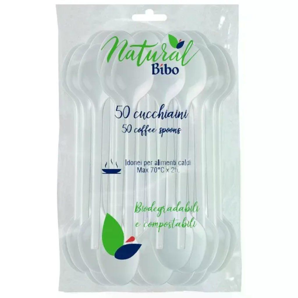 BIBO Cucchiaini Monouso Biodegradabili Bianchi, 50 Pezzi