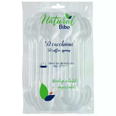 BIBO Cucchiaini Monouso Biodegradabili Bianchi, 50 Pezzi