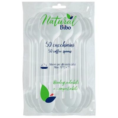 BIBO Cucchiaini Biodegradabili Bianchi Natural, 50 Pezzi BIBO Cucchiaini Biodegradabili Bianchi Natural, 50 Pezzi
