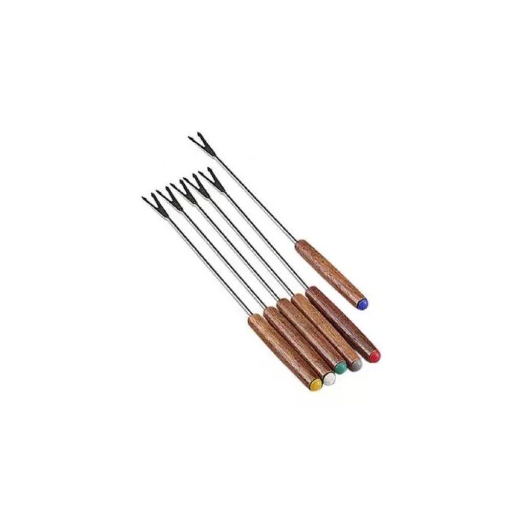 Kaufgut Set 6 Forchette da Fonduta in Acciaio e Legno Scuro