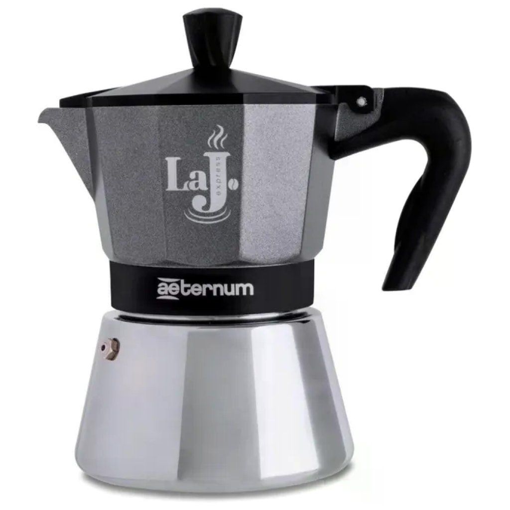Aeternum LaJ Espresso Induction Caffettiera 3 Tazze, Alluminio e Acciaio Inox, Grigio e Nero