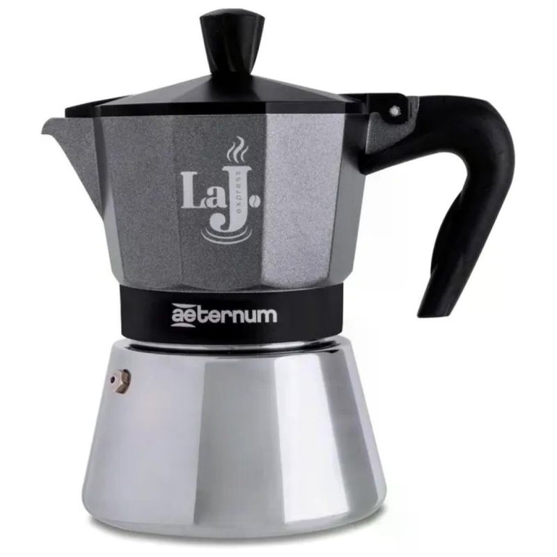 Aeternum LaJ Espresso Induction Caffettiera 3 Tazze, Alluminio e Acciaio Inox, Grigio e Nero