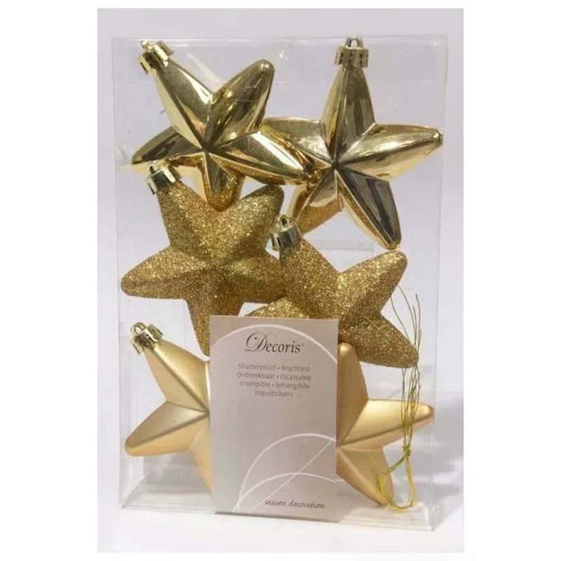 AMICASA Set 6 Stelle Oro Infrangibili per Albero di Natale – 7,5 cm