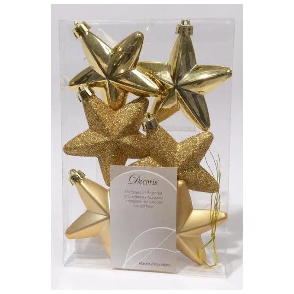 Amicasa Set 6 Stelle Dorate Infrangibili per Albero di Natale, 7,5 cm