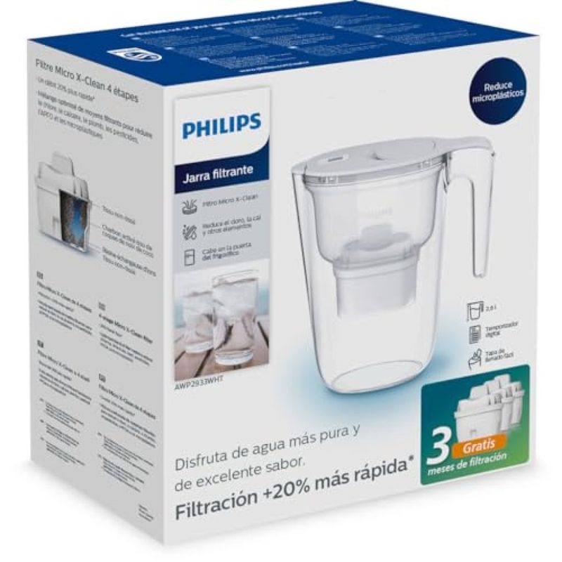 Philips Caraffa Filtrante 2,6 L con Timer e 3 Filtri