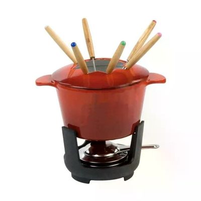 ILSA Normandie Set Fonduta in Ghisa Smaltata Rosso, 10 Pezzi, 1,5 L