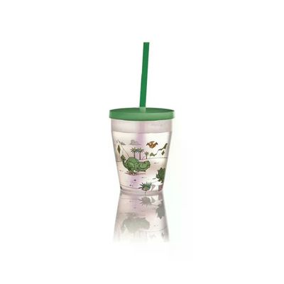 SNIPS Bicchiere Dinosauro 385 ml con Coperchio e Cannuccia